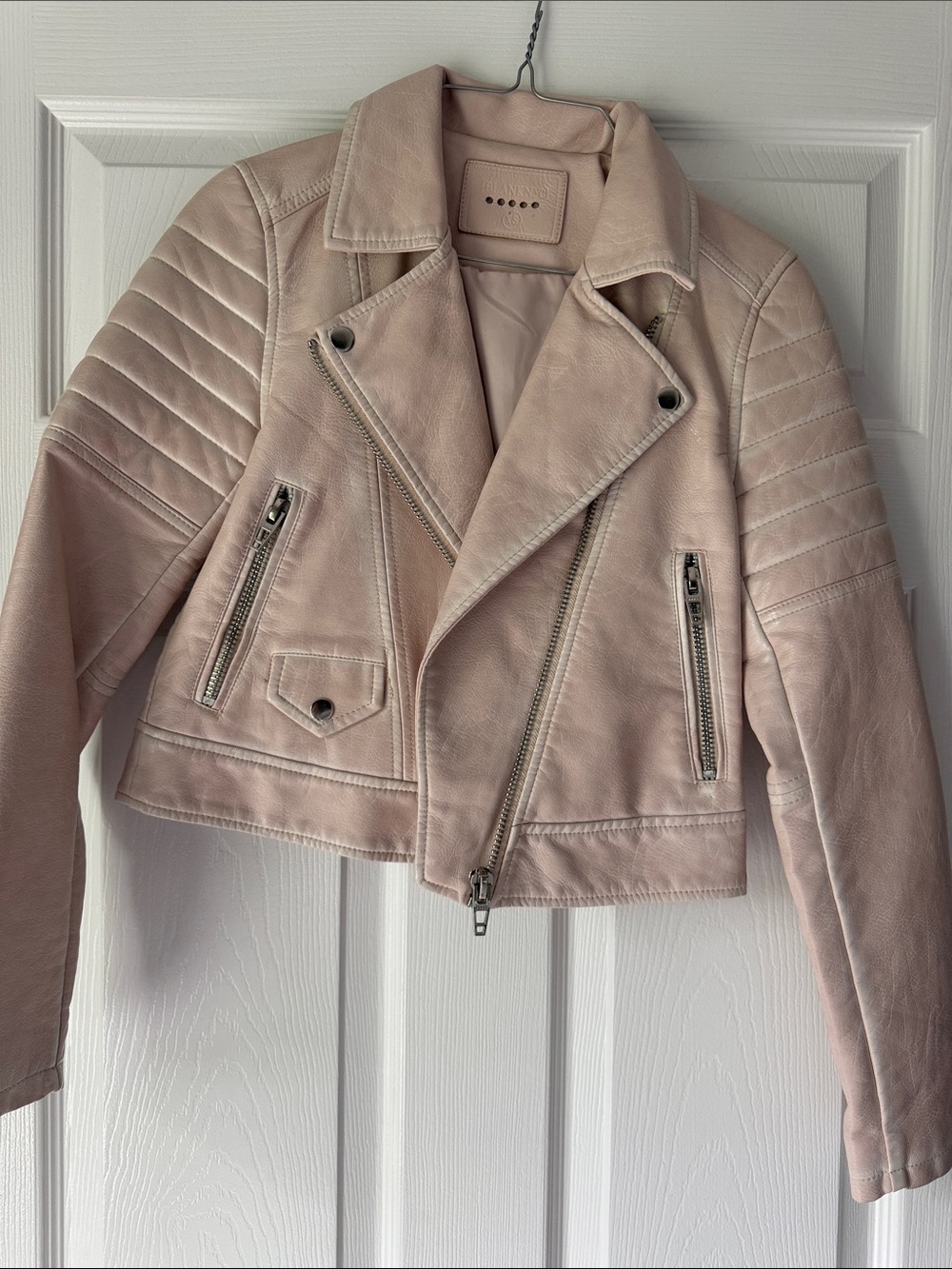 Blank NYC Pale Pink Cropped Vegan Leather Moto Jacket XS